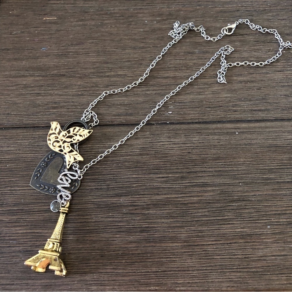 Long Paris metal charm necklace